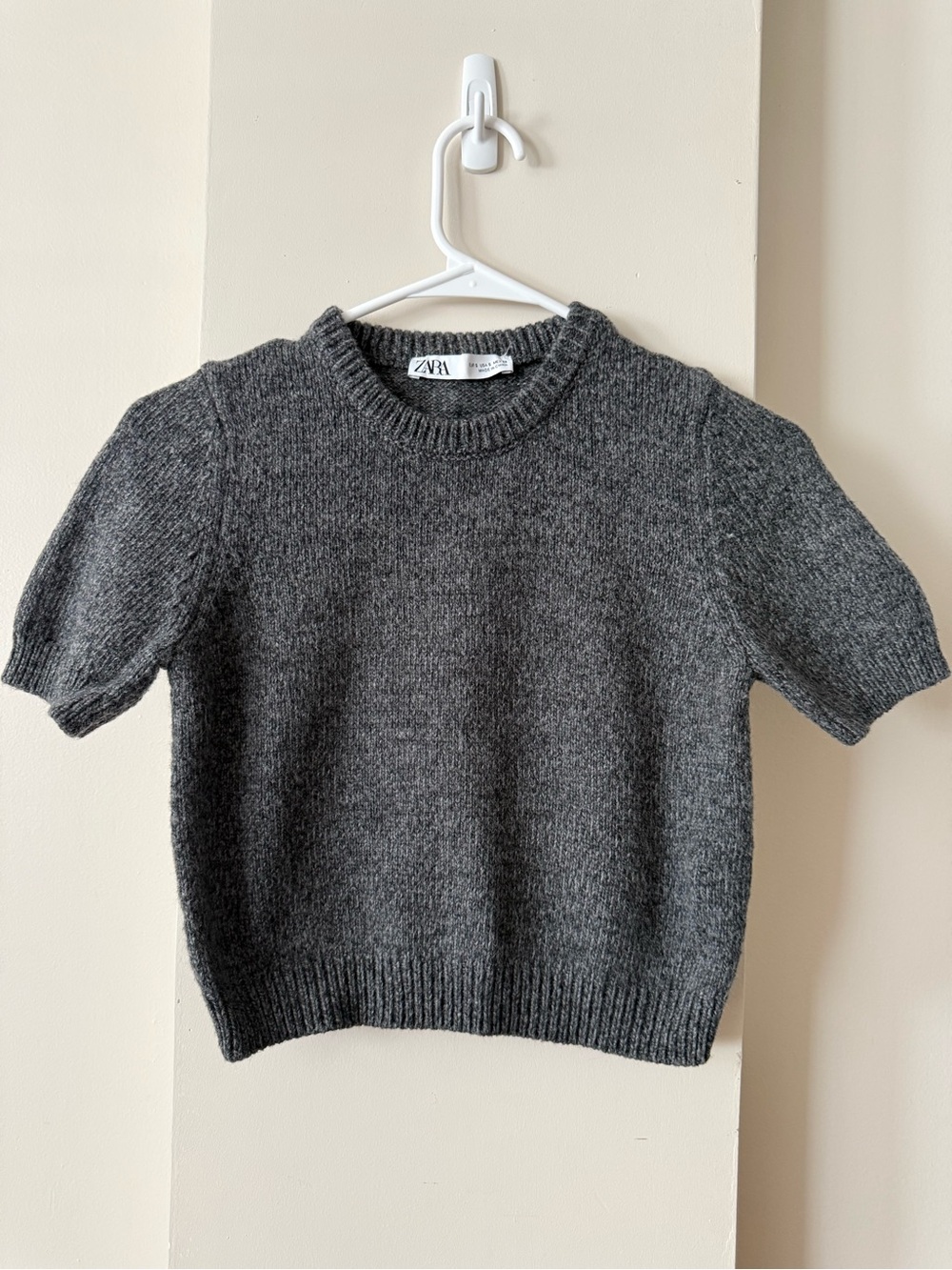 Zara Charcoal Gray Ribbed Crewneck Sweater Wool Blend